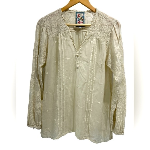 Johnny Was Embroidered Ruffle V Neck Long Sleeve Boho Peasant Blouse - XS - Picture 1 of 10